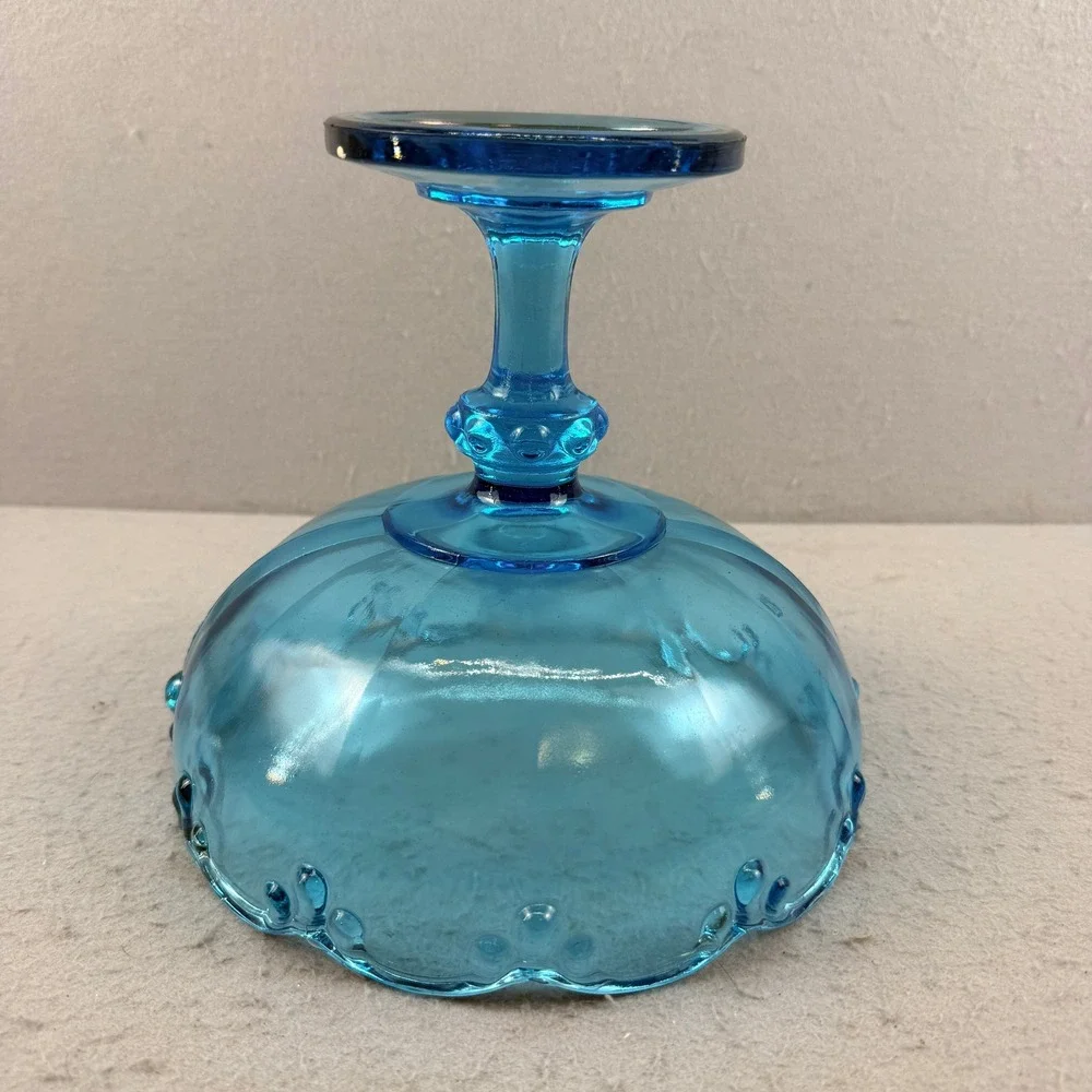 Vtg Indiana Glass Blue Teardrop Garland Pedestal Compote Bowl MCM Centerpiece 8